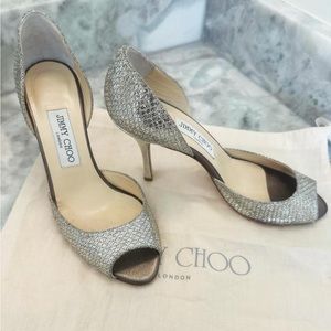 SOLD Jimmy Choo Logan Peep Toe D’Orsay Pump in Champagne Size 8.5